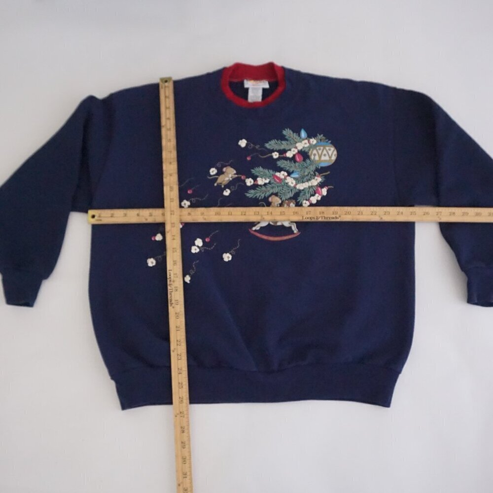 Vintage Morning Sun Navy Mouse Popcorn Christmas Sweatshirt Holiday 2XL